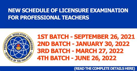 New Schedule of Licensure Examination for Professional Teachers.